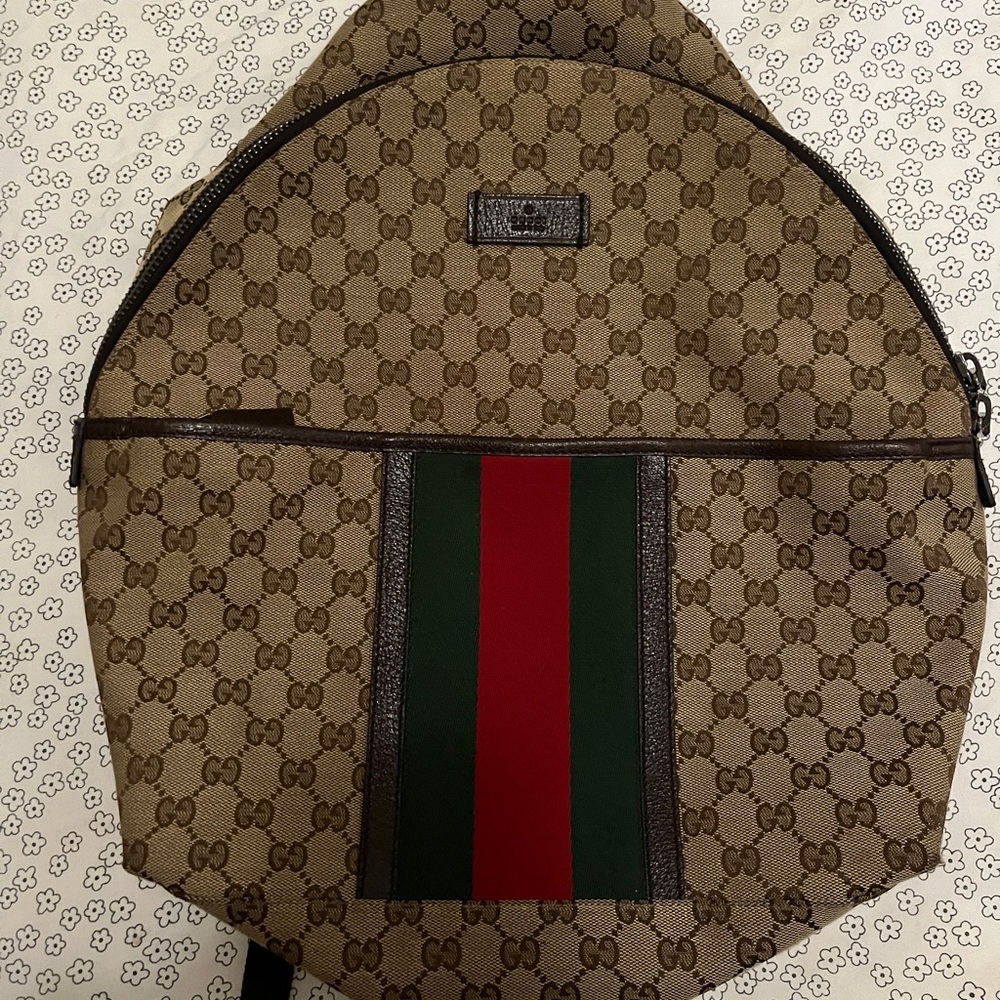 Gucci Monogram Leather Web Backpack - image 1
